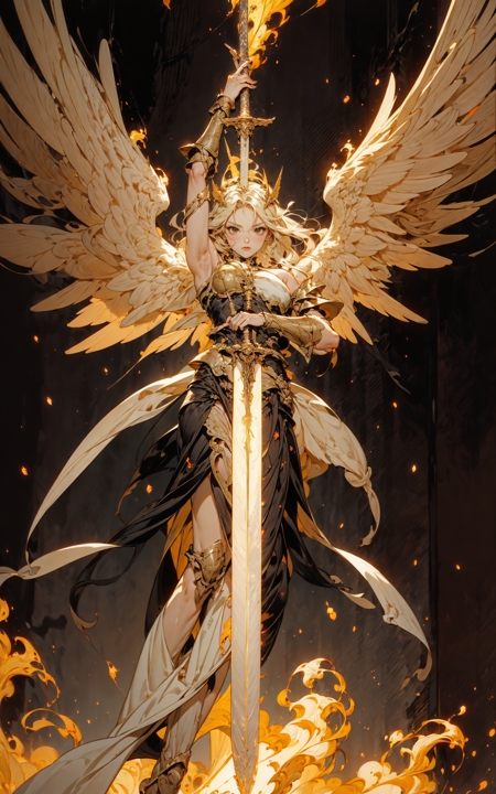 606247209521969557-1924282108-angel,Super powerful flame angel flies out of the clouds, behind him is golden meteor magic surrounding his body, Gothic style,.jpg